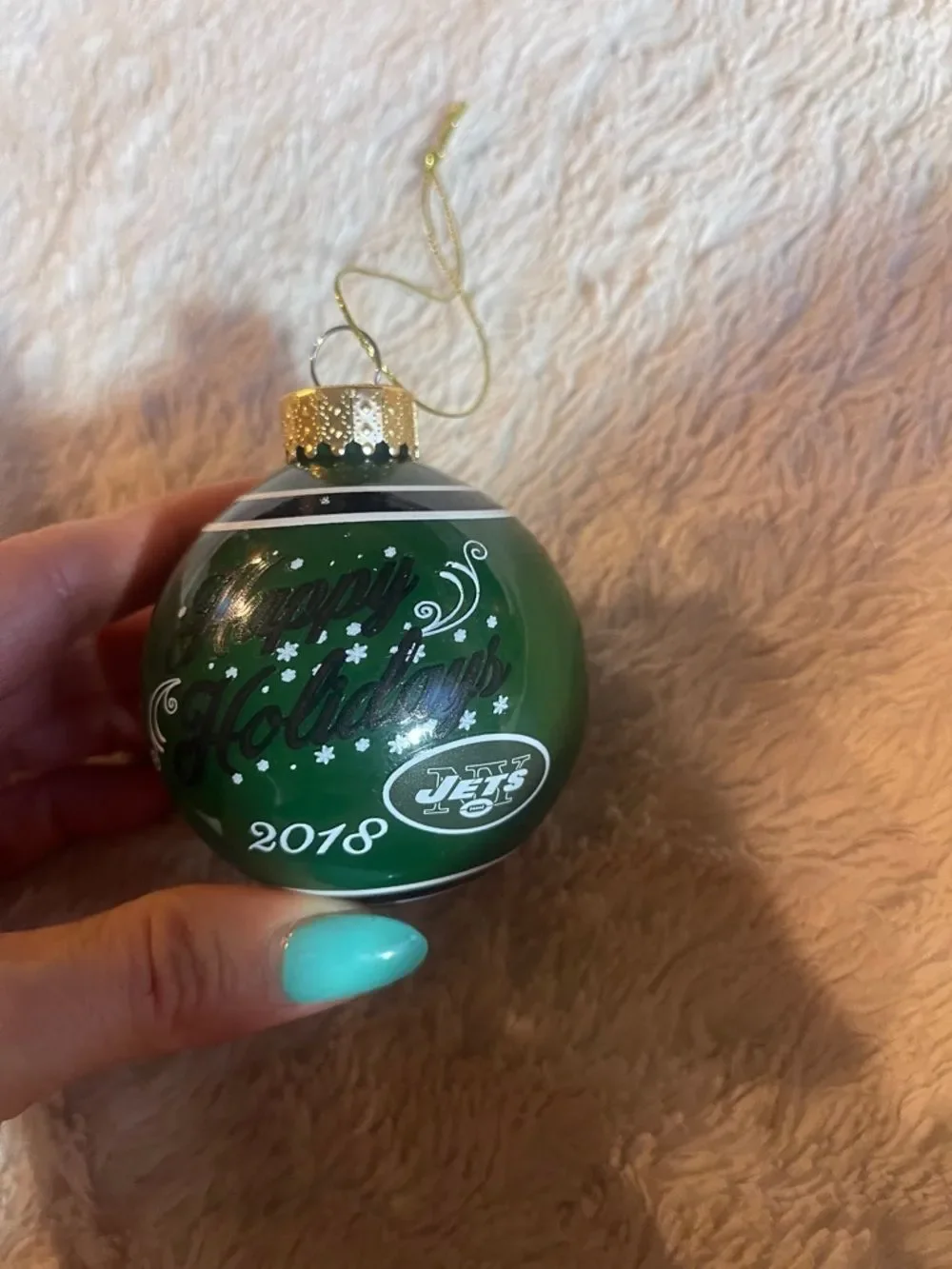 Green New York Jets 'Happy Holidays' Glass Ornament - 2018
